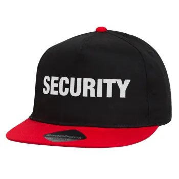Security, Καπέλο παιδικό Flat Snapback, Μαύρο/Κόκκινο (100% ΒΑΜΒΑΚΕΡΟ, ΠΑΙΔΙΚΟ, UNISEX, ONE SIZE)