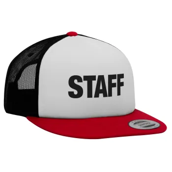 Staff, Καπέλο Ενηλίκων Foam Flat Snapback με Δίχτυ Κόκκινο-Λευκό-Μαύρο (POLYESTER, ΕΝΗΛΙΚΩΝ, UNISEX, ONE SIZE)