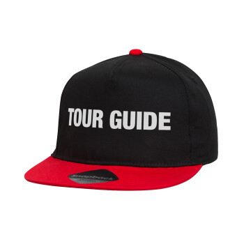 Tour Guide, Καπέλο παιδικό snapback, 100% Βαμβακερό, Μαύρο/Κόκκινο
