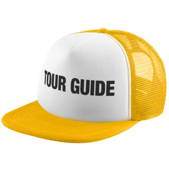 Tour Guide, Adult Soft Trucker Hat with Yellow/White Mesh (POLYESTER, ADULT, UNISEX, ONE SIZE)