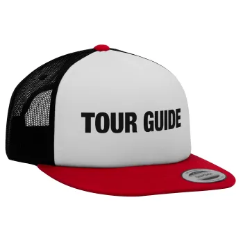 Tour Guide, Καπέλο Ενηλίκων Foam Flat Snapback με Δίχτυ Κόκκινο-Λευκό-Μαύρο (POLYESTER, ΕΝΗΛΙΚΩΝ, UNISEX, ONE SIZE)