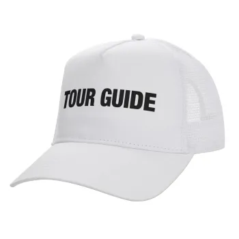 Tour Guide, Καπέλο Ενηλίκων Structured Trucker, με Δίχτυ, ΛΕΥΚΟ (100% ΒΑΜΒΑΚΕΡΟ, ΕΝΗΛΙΚΩΝ, UNISEX, ONE SIZE)