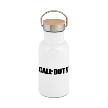 Call of Duty, Μεταλλικό παγούρι θερμός (Stainless steel) Λευκό με ξύλινο καπακι (bamboo), διπλού τοιχώματος, 350ml