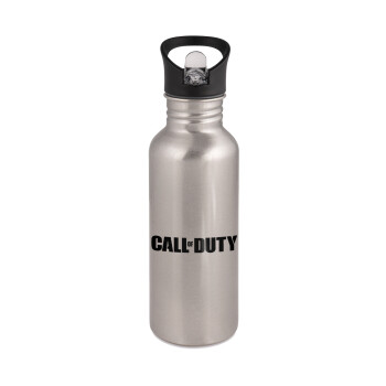 Call of Duty, Water bottle Silver with straw, stainless steel 600ml
