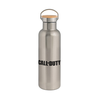 Call of Duty, Stainless steel Silver with wooden lid (bamboo), double wall, 750ml