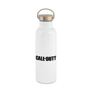 Call of Duty, Stainless steel White with wooden lid (bamboo), double wall, 750ml