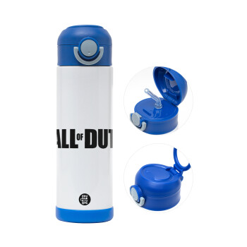 Call of Duty, Children's hot water bottle, stainless steel, with safety straw, BLUE (500ml)