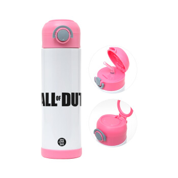 Call of Duty, Children's hot water bottle, stainless steel, with safety straw, PINK (500ml)