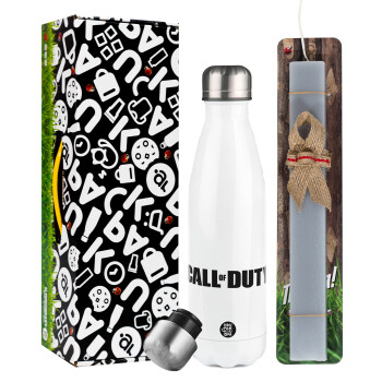 Call of Duty, Easter candle, metallic white thermos bottle (500ml) & aromatic flat candle (30cm) (GRAY)