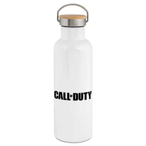 Call of Duty — Stainless steel White with wooden lid (bamboo), double wall, 750ml