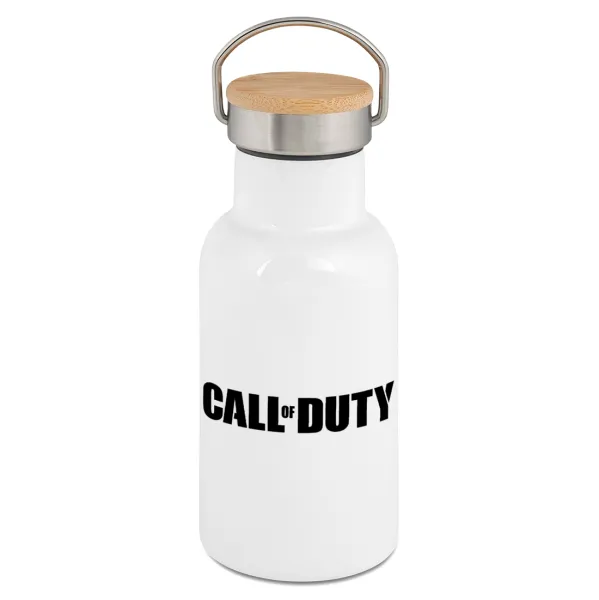 Call of Duty — Metallic thermos (Stainless steel) White with wooden lid (bamboo), double-walled, 350ml