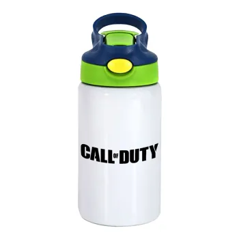 Call of Duty, Children's hot water bottle, stainless steel, with safety straw, green, blue (350ml)