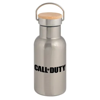 Call of Duty, Μεταλλικό παγούρι θερμός (Stainless steel) Ασημένιο με ξύλινο καπακι (bamboo), διπλού τοιχώματος, 350ml
