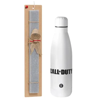Call of Duty, Easter Set, metallic stainless thermos bottle (500ml) & scented flat Easter candle (30cm) (GRAY)