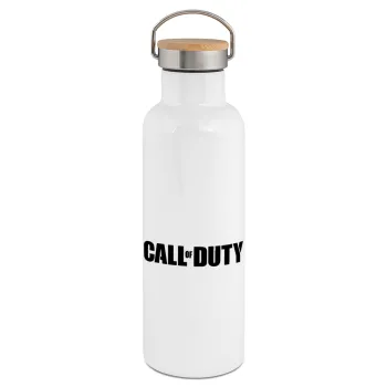 Call of Duty, Μεταλλικό παγούρι θερμός (Stainless steel) Λευκό με ξύλινο καπάκι (bamboo), διπλού τοιχώματος, 750ml