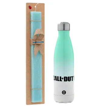 Call of Duty, Πασχαλινή Λαμπάδα με Μεταλλικό παγούρι θερμός Πράσινο/Λευκό (Stainless steel), διπλού τοιχώματος, 500ml & κερί αρωματικό πλακέ (30cm) (ΤΙΡΚΟΥΑΖ)