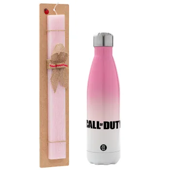 Call of Duty, Easter Set, Metallic pink/white (Stainless steel) thermos, double-walled, 500ml & aromatic flat Easter candle (30cm) (PINK)