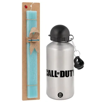 Call of Duty, Πασχαλινή Λαμπάδα με παγούρι μεταλλικό Ασημένιο αλουμινίου (500ml) & κερί αρωματικό πλακέ (30cm) (ΤΙΡΚΟΥΑΖ)