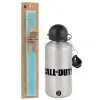 Easter Set, metallic silver aluminum water bottle (500ml) & scented flat Easter candle (30cm) (TURQUOISE)