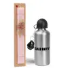 Easter Set, metallic Silver aluminum water bottle (500ml) & scented flat Easter candle (30cm) (PINK)