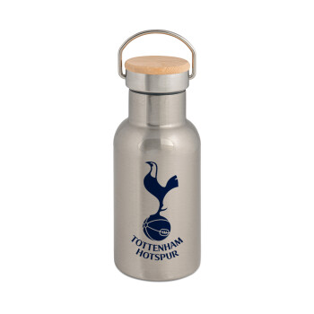 Tottenham Hotspur, Μεταλλικό παγούρι θερμός (Stainless steel) Ασημένιο με ξύλινο καπακι (bamboo), διπλού τοιχώματος, 350ml