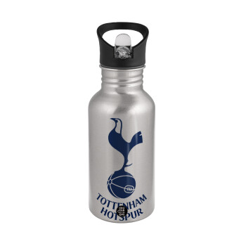 Tottenham Hotspur, Water bottle Silver with straw, stainless steel 500ml