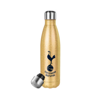Tottenham Hotspur, Μεταλλικό παγούρι θερμός Glitter χρυσό (Stainless steel), διπλού τοιχώματος, 500ml