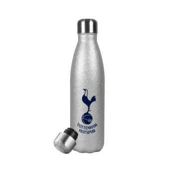 Tottenham Hotspur, Μεταλλικό παγούρι θερμός Glitter Aσημένιο (Stainless steel), διπλού τοιχώματος, 500ml