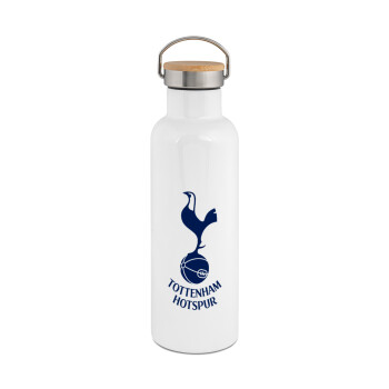 Tottenham Hotspur, Μεταλλικό παγούρι θερμός (Stainless steel) Λευκό με ξύλινο καπάκι (bamboo), διπλού τοιχώματος, 750ml