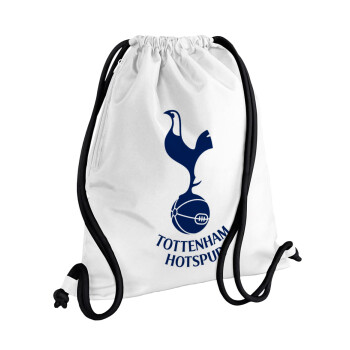 Tottenham Hotspur, Τσάντα πλάτης πουγκί GYMBAG λευκή, με τσέπη (40x48cm) & χονδρά κορδόνια
