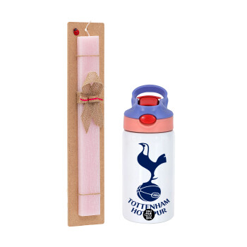 Tottenham Hotspur, Πασχαλινό Σετ, Παιδικό παγούρι θερμό, ανοξείδωτο, με καλαμάκι ασφαλείας, ροζ/μωβ (350ml) & πασχαλινή λαμπάδα αρωματική πλακέ (30cm) (ΡΟΖ)