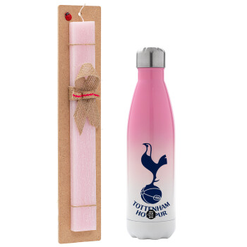 Tottenham Hotspur, Πασχαλινό Σετ, Μεταλλικό παγούρι θερμός Ροζ/Λευκό (Stainless steel), διπλού τοιχώματος, 500ml & πασχαλινή λαμπάδα αρωματική πλακέ (30cm) (ΡΟΖ)