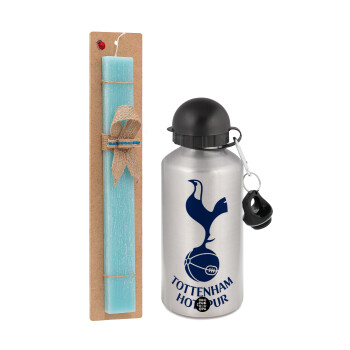 Tottenham Hotspur, Easter Set, metallic silver aluminum water bottle (500ml) & scented flat Easter candle (30cm) (TURQUOISE)