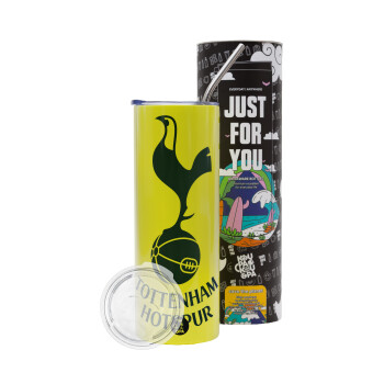 Tottenham Hotspur, Neon Yellow Travel Tumbler θερμό, μεταλλικό καλαμάκι(Ανωξείδωτο 304 Food grade, BPA free, 600ml)