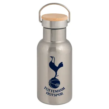 Tottenham Hotspur, Μεταλλικό παγούρι θερμός (Stainless steel) Ασημένιο με ξύλινο καπακι (bamboo), διπλού τοιχώματος, 350ml