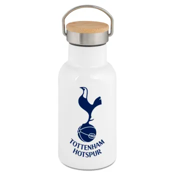 Tottenham Hotspur, Metallic thermos (Stainless steel) White with wooden lid (bamboo), double-walled, 350ml