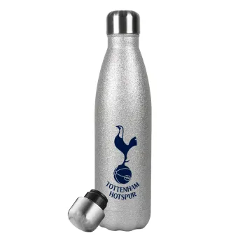 Tottenham Hotspur, Μεταλλικό παγούρι θερμός Glitter Aσημένιο (Stainless steel), διπλού τοιχώματος, 500ml