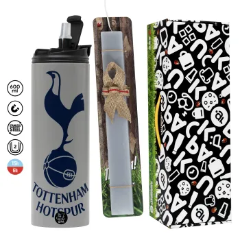 Tottenham Hotspur, Easter candle with Grey Tumbler Thermo 600ml & aromatic flat candle (30cm) (GREY)