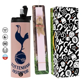 Tottenham Hotspur, Πασχαλινή Λαμπάδα με  ΡΟΖ Travel Tumbler θερμό (600ml, BPA free) & κερί αρωματικό πλακέ (30cm) (ΡΟΖ)