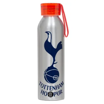 Tottenham Hotspur, Αλουμινένιο Αθλητικό Μπουκάλι 650ml – Ασημί με Κόκκινο Καπάκι και Λουράκι Σιλικόνης
