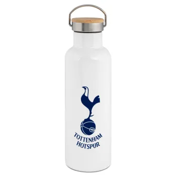 Tottenham Hotspur, Μεταλλικό παγούρι θερμός (Stainless steel) Λευκό με ξύλινο καπάκι (bamboo), διπλού τοιχώματος, 750ml