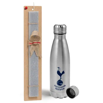 Tottenham Hotspur, Easter Set, metallic Inox water bottle (750ml) & aromatic flat Easter candle (30cm) (GRAY)