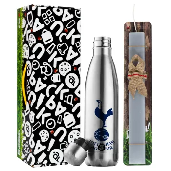 Tottenham Hotspur, Easter Set, metallic stainless thermos flask (500ml) & scented flat Easter candle (30cm) (GRAY)