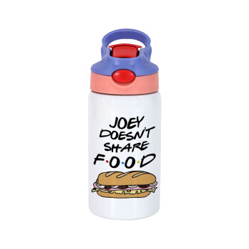 Joey Doesn't Share Food, Children's hot water bottle, stainless steel, with safety straw, pink/purple (350ml)