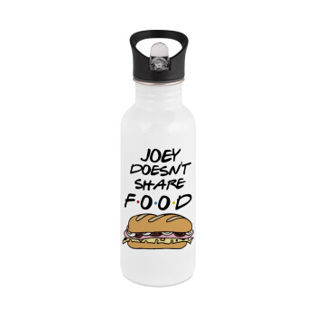 Joey Doesn't Share Food, Παγούρι νερού Λευκό με καλαμάκι, ανοξείδωτο ατσάλι 600ml
