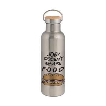 Joey Doesn't Share Food, Stainless steel Silver with wooden lid (bamboo), double wall, 750ml