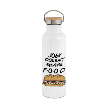 Joey Doesn't Share Food, Stainless steel White with wooden lid (bamboo), double wall, 750ml