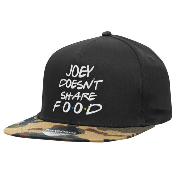 Joey Doesn't Share Food, Καπέλο Ενηλίκων Flat Snapback Μαύρο/Παραλαγή, (100% ΒΑΜΒΑΚΕΡΟ, ΕΝΗΛΙΚΩΝ, UNISEX, ONE SIZE)