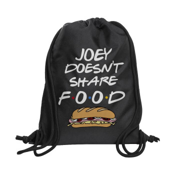 Joey Doesn't Share Food, Τσάντα πλάτης πουγκί GYMBAG Μαύρη, με τσέπη (40x48cm) & χονδρά κορδόνια