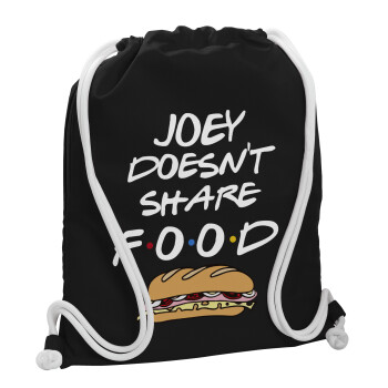 Joey Doesn't Share Food, Τσάντα πλάτης πουγκί GYMBAG Μαύρη, με τσέπη (40x48cm) & χονδρά λευκά κορδόνια